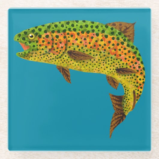 Aspen Leaf Regenbogenforelle 1 Glasuntersetzer (Vorderseite)