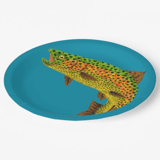 Aspen Leaf Regenbogenforelle 1 Pappteller (Schrägansicht)