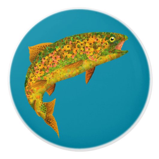 Aspen Leaf Regenbogenforelle 2 Keramikknauf (Vorderseite)