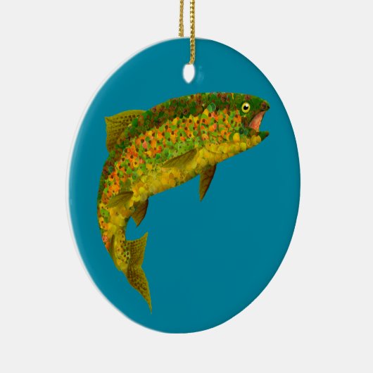 Aspen Leaf Regenbogenforelle 3 Keramik Ornament (Rechts)