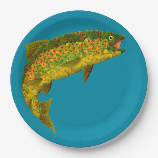 Aspen Leaf Regenbogenforelle 3 Pappteller (Vorderseite)