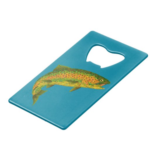 Aspen Leaf Regenbogenforelle 4 Geldbeutel Flaschenöffner (Vorderseite Schrägansicht)