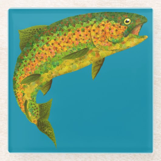 Aspen Leaf Regenbogenforelle 4 Glasuntersetzer (Vorderseite)