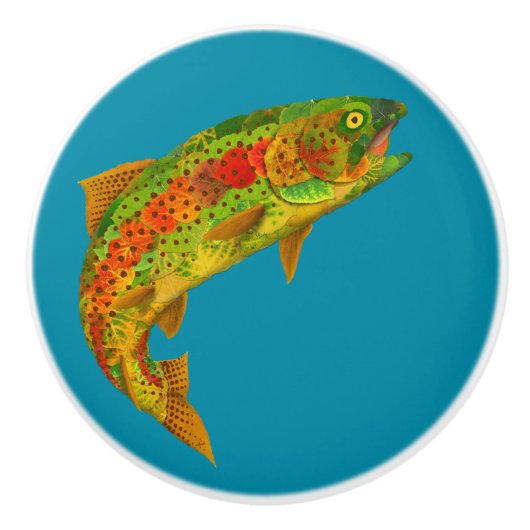 Aspen Leaf Regenbogenforelle 5 Keramikknauf (Vorderseite)