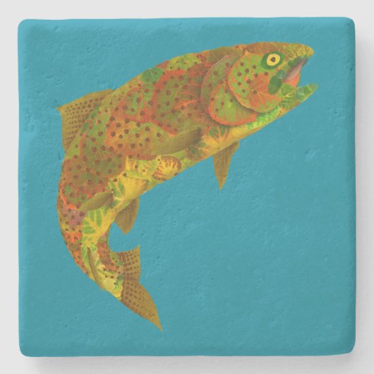 Aspen Leaf Regenbogenforelle 6 Steinuntersetzer (Vorderseite)