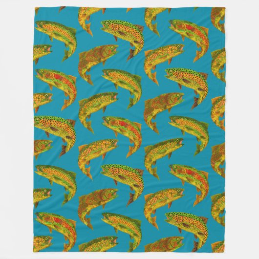 Aspen Leaf Regenbogenforelle Nahtloses Muster 2018 Fleecedecke (Vorderseite)