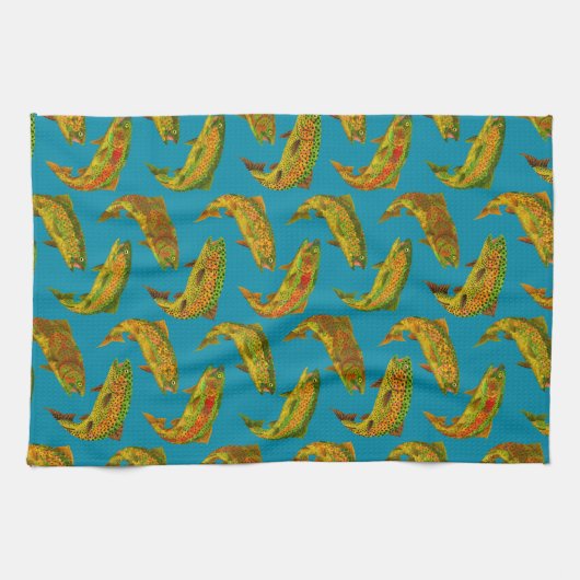 Aspen Leaf Regenbogenforelle Nahtloses Muster 2018 Geschirrtuch (Horizontal)