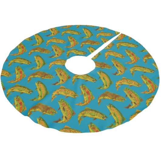 Aspen Leaf Regenbogenforelle Nahtloses Muster 2018 Polyester Weihnachtsbaumdecke (Schrägansicht)