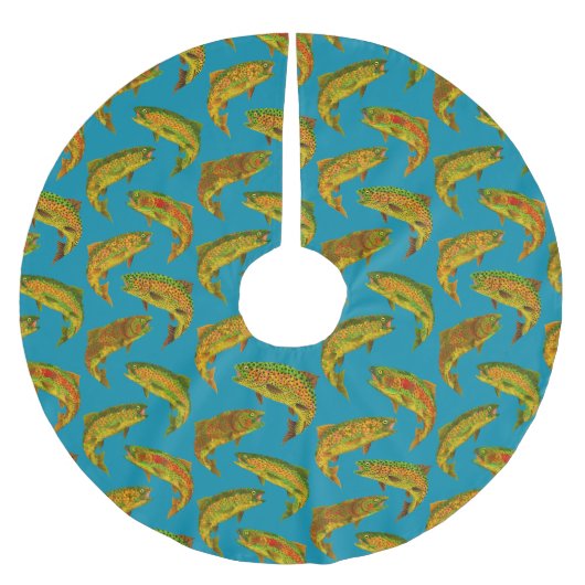 Aspen Leaf Regenbogenforelle Nahtloses Muster 2018 Polyester Weihnachtsbaumdecke (Vorderseite)