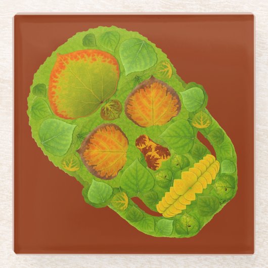 Aspen Leaf Skull 10 Glasuntersetzer (Vorderseite)