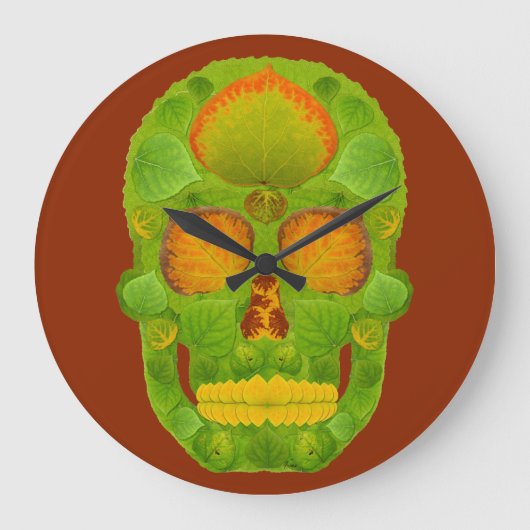 Aspen Leaf Skull 10 Große Wanduhr (Vorderseite)