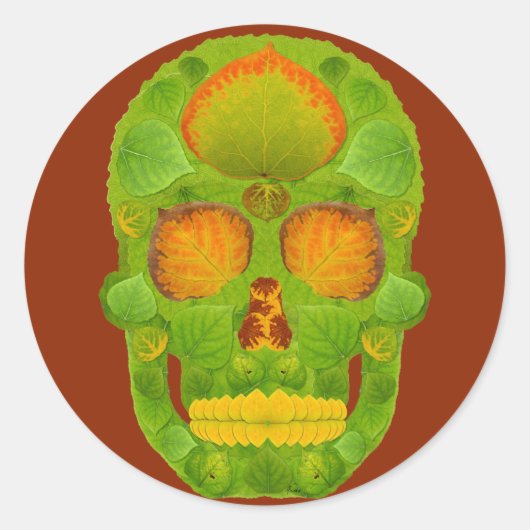 Aspen Leaf Skull 10 Runder Aufkleber (Vorderseite)