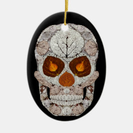 Aspen Leaf Skull 11 Oval Keramik Ornament