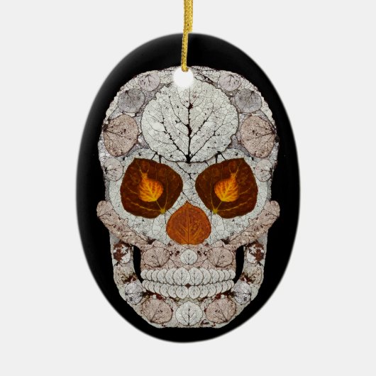 Aspen Leaf Skull 11 Oval Keramik Ornament (Vorne)
