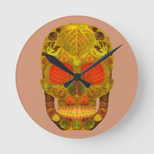 Aspen Leaf Skull 12 Runde Wanduhr (Vorderseite)