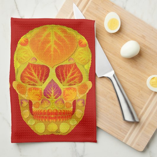 Aspen Leaf Skull 13 Geschirrtuch (Viertel Falte)
