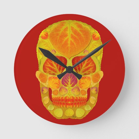Aspen Leaf Skull 13 Runde Wanduhr (Vorderseite)
