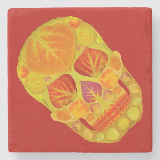 Aspen Leaf Skull 13 Steinuntersetzer (Vorderseite)