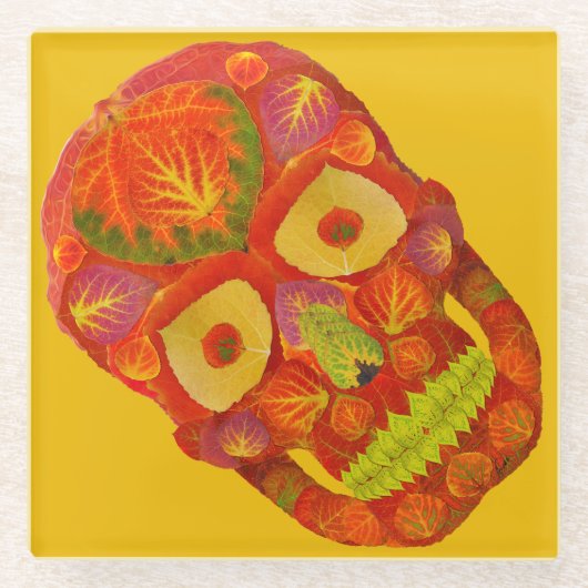 Aspen Leaf Skull 16 Glasuntersetzer (Vorderseite)