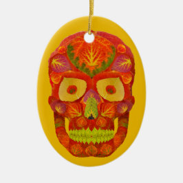 Aspen Leaf Skull 16 Keramik Ornament