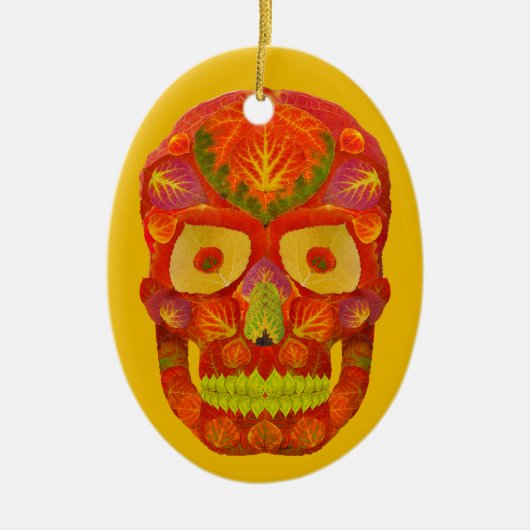 Aspen Leaf Skull 16 Keramik Ornament (Vorne)