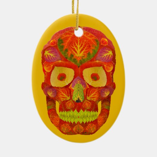 Aspen Leaf Skull 16 Keramik Ornament (Hinten)