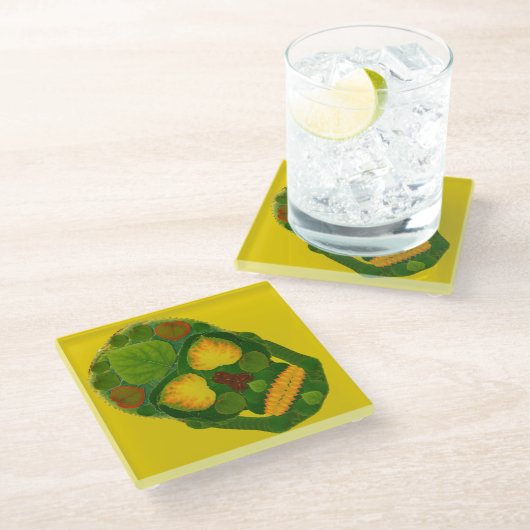 Aspen Leaf Skull 9 Glasuntersetzer (Schrägansicht)