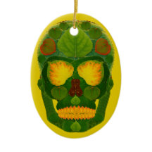Aspen Leaf Skull 9 Keramik Ornament
