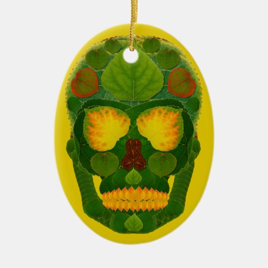 Aspen Leaf Skull 9 Keramik Ornament (Vorne)