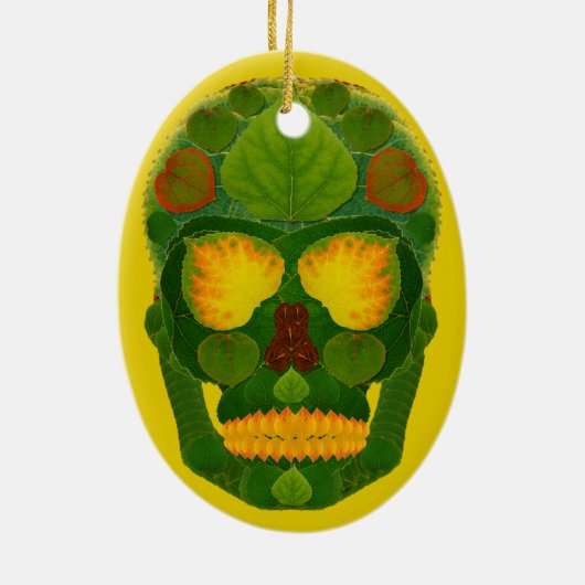 Aspen Leaf Skull 9 Keramik Ornament (Hinten)