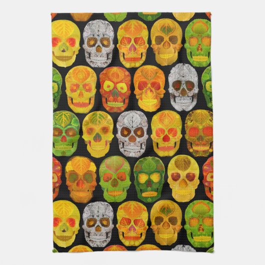 Aspen Leaf Skulls nahtloses Muster 2018 Geschirrtuch (Vertikal)