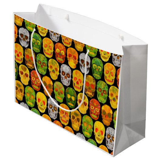 Aspen Leaf Skulls nahtloses Muster 2018 Große Geschenktüte (Rückseite Schrägansicht)
