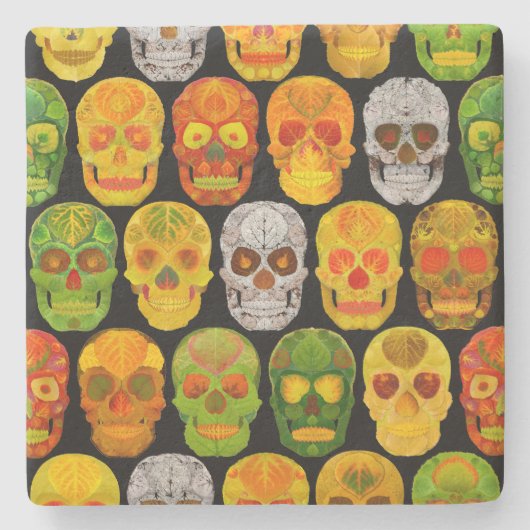 Aspen Leaf Skulls nahtloses Muster 2018 Steinuntersetzer (Vorderseite)