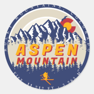 Aspen Mountain Colorado Vintage Skitouren Runder Aufkleber
