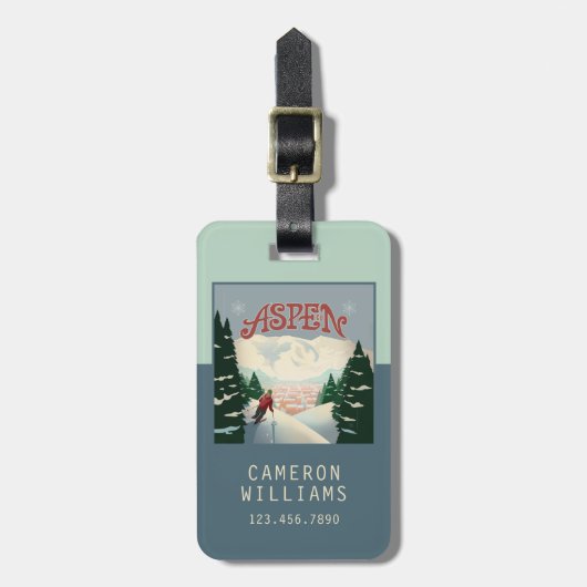 Aspen Skier | Colorado Gepäckanhänger (Vorderseite vertikal)