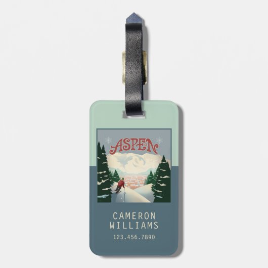 Aspen Skier | Colorado Gepäckanhänger (Rückseite vertikal)