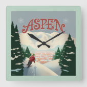 Aspen Skier | Colorado Quadratische Wanduhr (Vorderseite)