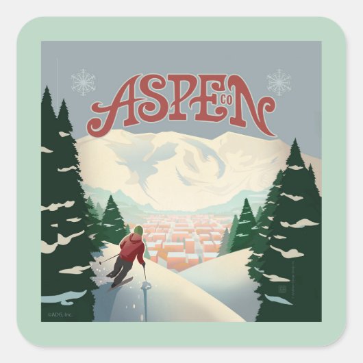 Aspen Skier | Colorado Quadratischer Aufkleber (Vorderseite)