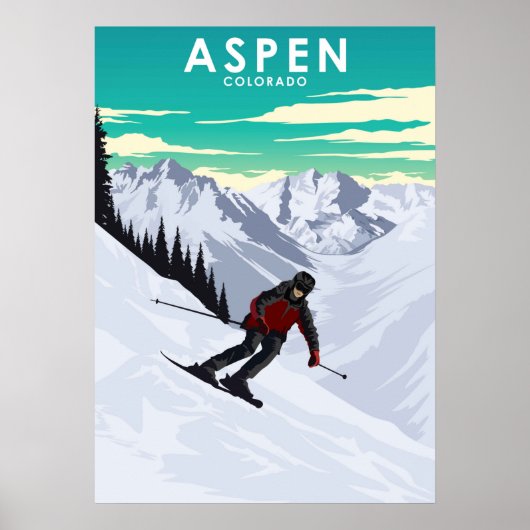 Aspen Skiing Travel Illustration Poster (Vorne)