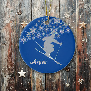 Aspen Snowflake Skier Personalized Keramik Ornament