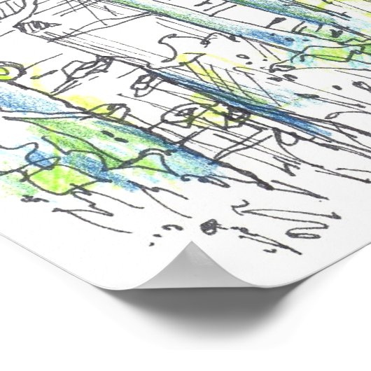 Aspen Tree Grove Pen und Tinte Zeichnend Poster (Ecke)