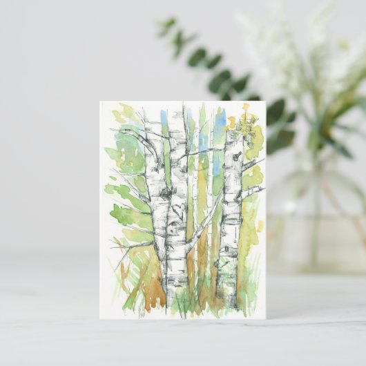 Aspen Trees Carved Herz Weiße Bark Natur Postkarte (Stehend Vorderseite)