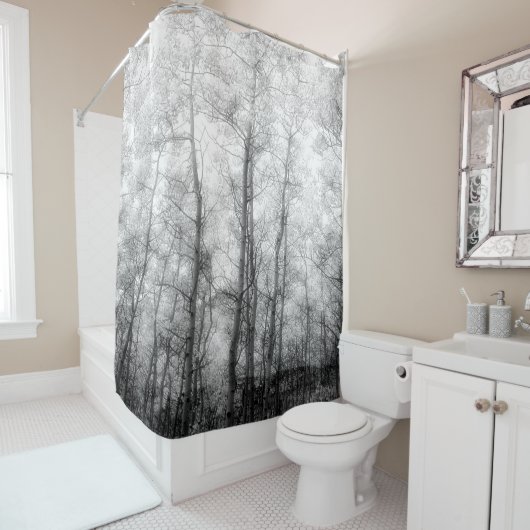Aspen Trees - Schwarz und Weiß Duschvorhang (Beispiel)