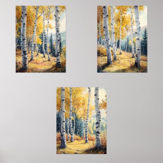 Aspen Trees Set von 3 Printen, Triptych, Wasserfar (Vorderseite)