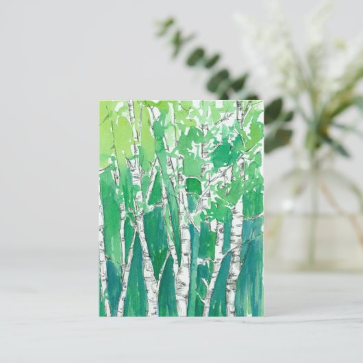 Aspen Trees Watercolor Emerald Green Art Postkarte (Stehend Vorderseite)