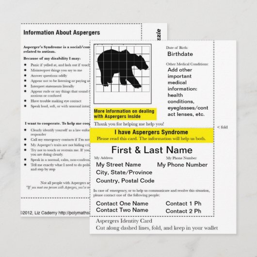 Aspergers ID Card Postkarte (Vorne/Hinten)