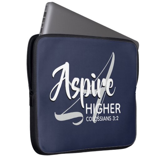 ASPIRE HIGHER Inspiration NAVY Christlich Laptopschutzhülle (Vorne Rechts)
