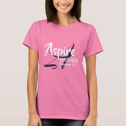 ASPIRE HIGHER Monogramm Christliches PINK Inspirie T-Shirt (Vorderseite)