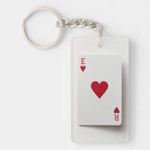 Ass of Hearts Card - Initials Key Ring Schlüsselanhänger