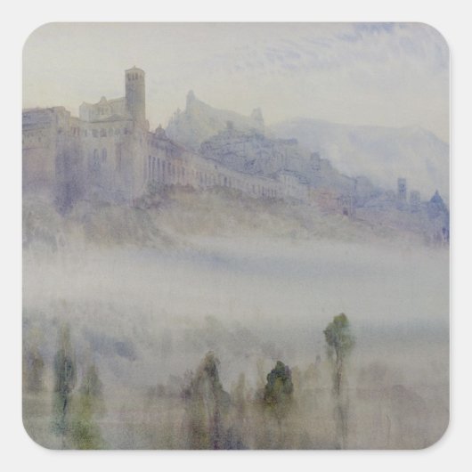Assisi, früh morgens quadratischer aufkleber (Vorderseite)